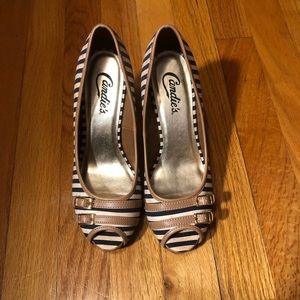 Candie’s Navy and White Striped Canvas Heels